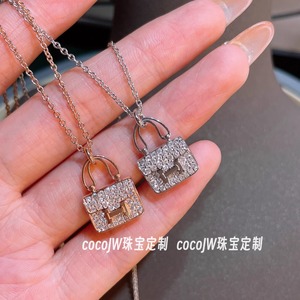 cocoJW珠宝定制18K白金玫瑰金满钻康康包包H钻石项链新款女士吊坠