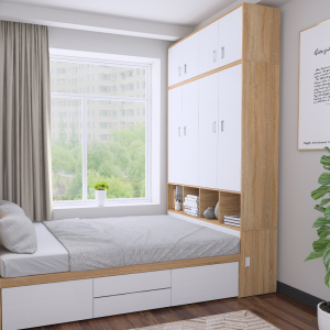 实木榻榻米衣柜床一体组合床靠墙省空间卧室小户型侧柜床定制