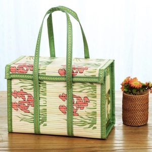 大闸蟹送礼收纳盒编织竹篮子手提篮竹编家用带盖鸡蛋核桃礼品包装