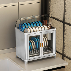 碗柜小型家用台上双层放碗架沥水架经济型防尘带盖碗碟收纳架桌面