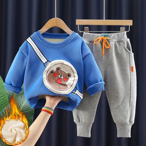 儿童加绒套装秋冬卫衣服男童装冬装宝宝小孩女一周岁两岁半三多四