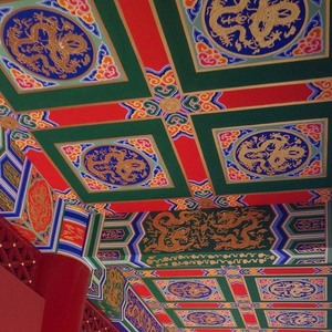 房梁横梁花纹壁纸藻井寺庙道观天花板彩绘墙纸布中式走廊屋顶壁画