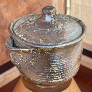 日本备前烧 人间国宝 藤原启作 纶线纹 窑变 胡麻釉 宝瓶复古