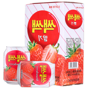 【直营】韩国乐天草莓果汁饮料238ml*12罐礼盒含果肉颗粒 解渴0脂