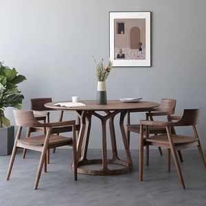 北欧全实木圆桌椅组合简约家用小户型意式北美白蜡木创意圆形餐桌
