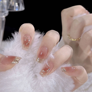 冰透腮红魔镜粉美甲成品高级温柔少女心穿戴甲手工定制可拆卸甲片