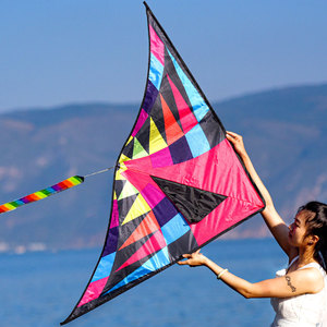 彩色拼色长尾妖姬三角风筝儿童微风易飞大人专用高质量风筝初学者