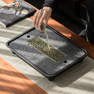 石英石茶盘家用茶具托盘沥水小型轻奢现代干泡台日式小茶台蓄排水
