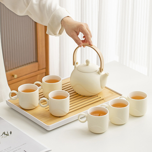 奶油风提梁壶茶具套装陶瓷家用中式简约小清新下午茶功夫茶壶茶杯