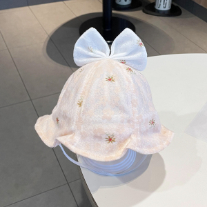 女宝宝帽子春夏薄款蕾丝蝴蝶结公主帽婴幼儿遮阳帽女孩洋气渔夫帽