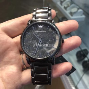 美国代购 armani阿玛尼新款天然大理石钢带男腕表  石英表ar11155