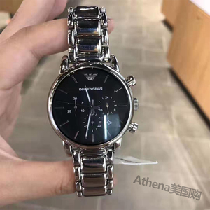 美国代购 armani阿玛尼ar1853男士黑色表盘石英腕表钢带三眼手表