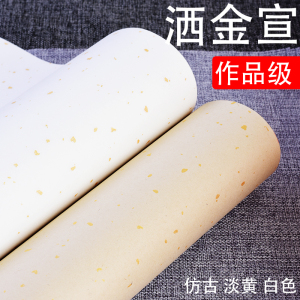 华济四尺六尺白色仿古冷金宣纸书法作品纸洒金烫金纸白色仿古生宣半生
