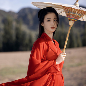大红色汉服女古装夏季原创中国风超仙气广袖改良版连衣裙古风飘逸
