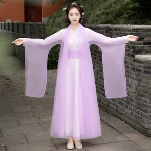 紫色汉服女小个子整套夏季原创古装超仙气改良版连衣裙广袖流仙裙