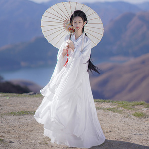 白色汉服女魏晋风南北朝直裾古装改良超仙气广袖流仙裙演出服古风