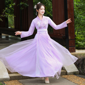 紫色汉服女中国风冬季整套正品原创古装改良版连衣裙仙气交领齐腰