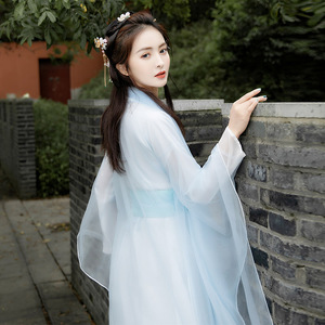 白色汉服女广袖流仙裙超仙气中国风原创正品古装齐腰改良版连衣裙