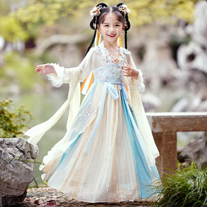 汉服女童中国风唐装小女孩超仙襦裙儿童古装花神刺绣薄款连衣裙夏