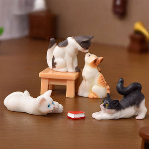 仿真写实可爱猫咪微缩桌面装饰小摆件动物模型微景观多肉盆景配件