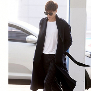 李敏镐同款冬季韩版时尚休闲羊毛呢大衣男长款宽松加厚风衣外套潮