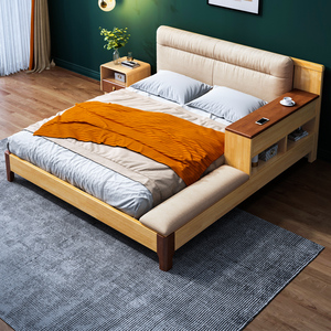 主卧榻榻米床现代简约结婚家用主人床北欧实木1米8床双人软包大床