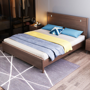 实木床现代简约小户型1.5米单人轻奢高档深色一米八深色家具床铺