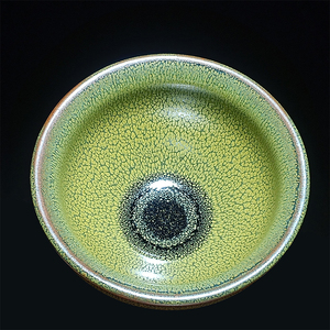 张国平绿鹧鸪建盏茶杯 水吉建盏油滴中式茶杯 单个铁胎主人品茗杯