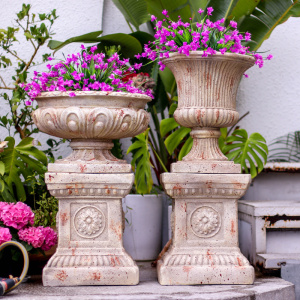 欧式罗马柱花盆特大口径复古高脚杯庭院底座装饰别墅门口创意花园