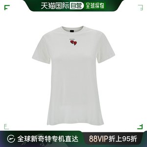 香港直邮Pinko 品高 女士 白色圆领带Logo心形刺绣棉质T恤 100789