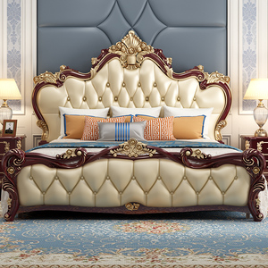 欧式床双人床奢华别墅美式新古典1.8米软包拉菲酒红法式实木婚床