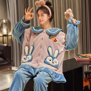 睡衣女秋冬芬怡罗丽丝珊瑚绒加厚法兰绒保暖春秋长袖家居服套装