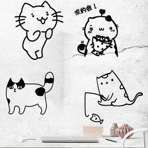 可爱猫卡通简笔画宠物小猫咪店铺儿童房间布置装饰墙上贴纸