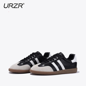 urzr2024新款爆款经典黑色德训鞋女牛皮低帮板鞋显瘦休闲轻便鞋