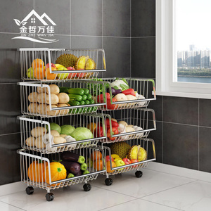 不锈钢厨房置物架多层家用储物收纳放水果蔬菜篮零食副食架子加厚