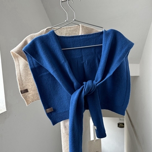 新款纯羊毛针织女士薄款春夏小披肩外搭空调房针织围巾蓝色针织