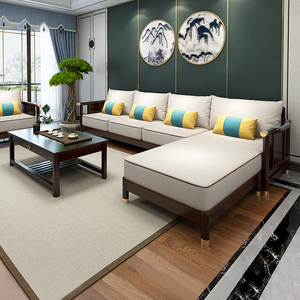 丽巢新中式实木沙发组合禅意中国风小户型储物客厅贵妃转角木家具