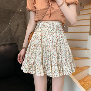 甜美小碎花半身裙女夏时尚高腰性感小个子百褶蓬蓬裙防走光短裙潮