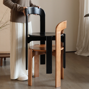中古实木餐椅家用设计师休闲可折叠放椅子复古黑色咖啡凳书房桌椅