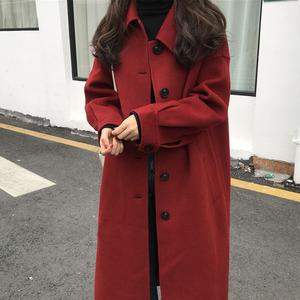 红色双面羊绒大衣女中长款秋冬季高级感韩系小个子羊毛双面呢外套