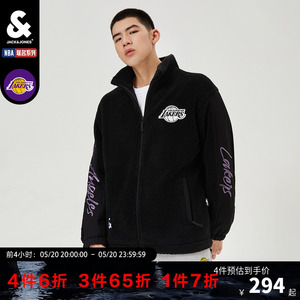 杰克琼斯outlets秋季男士外套nba联名湖人队宽松仿羊羔毛夹克男
