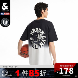 杰克琼斯奥特莱斯NBA联名布鲁克林篮网队夏T恤运动圆领字母短袖男