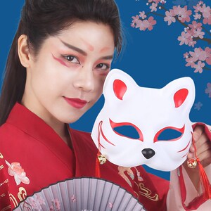 狐狸面具中国古风猫脸半脸儿童成人女日本日式和风汉服道具阴阳师