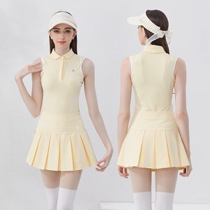 夏季高尔夫女装无袖上衣网球百褶短裙防走光女裙golf运动短裙套装