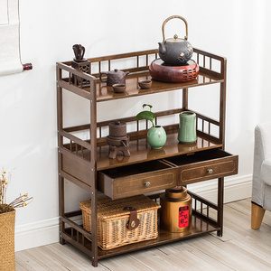 移动茶柜普洱茶杯架子客厅茶具收纳架实木小茶台家用置物架茶水桌