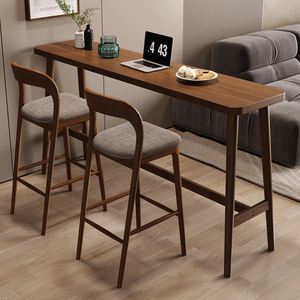 实木吧台桌家用小户型现代简约创意长条高脚桌客厅酒吧台桌椅组合