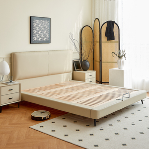 悦卡兰 意式现代真皮床小户型卧室皮床1.8米头层牛皮婚床薄床头床