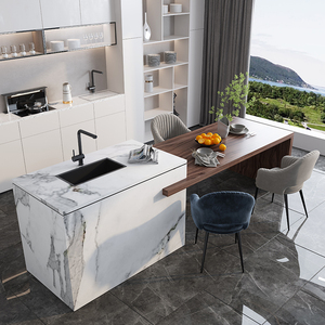 北欧实木岩板岛台餐桌一体设计感家用个性吧台桌侘寂风厨房料理台