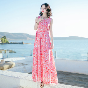 长款长裙到脚踝超仙显瘦红色宽松连衣裙海南三亚旅游度假沙滩裙女