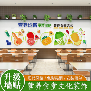 果蔬营养均衡搭配食堂文化墙墙贴自粘3d立体亚克力背景墙装饰布置